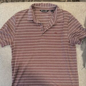 Travis Mathew Maroon and White Striped Polo Shirt